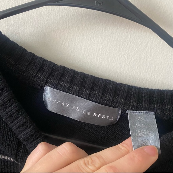 Oscar De La Renta Black Drop Needle Checkered Crewneck Sweater - Picture 2 of 4